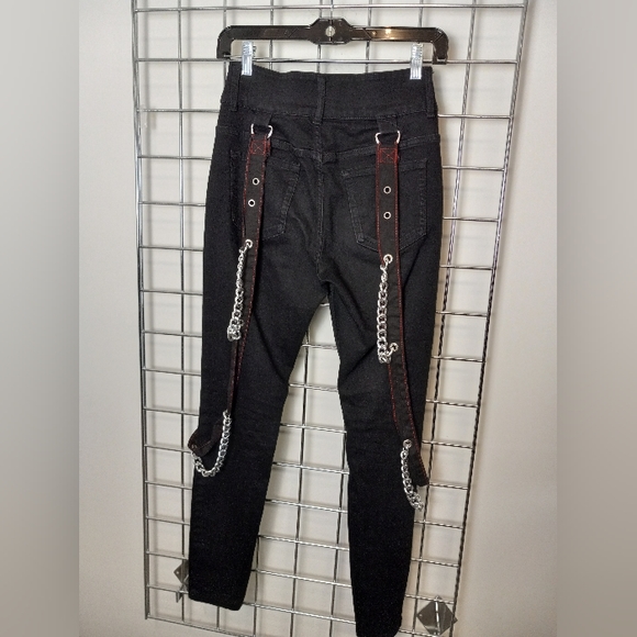 Hot Topic + Tripp NYC hi-rise stretchy super skinny goth jeans! Bondage chains! - Picture 4 of 5
